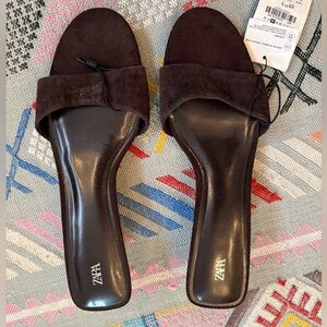 Zara Women’s Dark Brown Suede Slide Sandals 40 (9 US)
